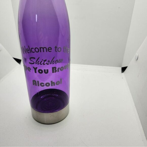 Hand Crafted Travel Water Bottle Plastic Steel Lid Bottom Purple Funny Saying - Picture 3 of 8